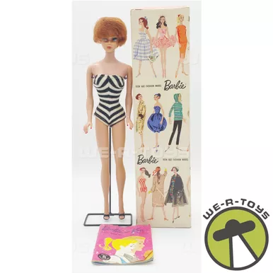 1962 Barbie Titian Bubble Cut Black & White Swimsuit 1959 Barbie Box USED