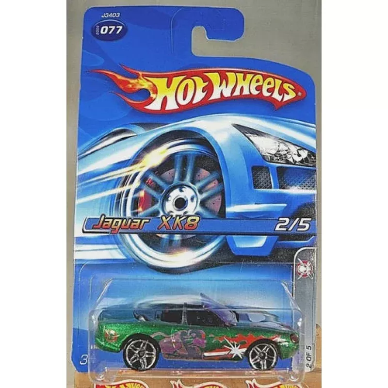 2006 Hot Wheels #77 Spy Force 2/5 JAGUAR XK8 Green w/Chrome PR5 Spoke Wheels