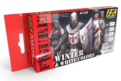 AK Interactive 3160 Figure Series: Winter & White Colors Acrylic Paint Set (6 Colors) 17ml Bottles (D)