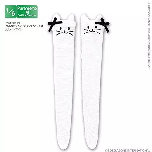 AZONE Pnm199-Wht 1/6 Pure Neemo M Kitty Cat Print Socks White