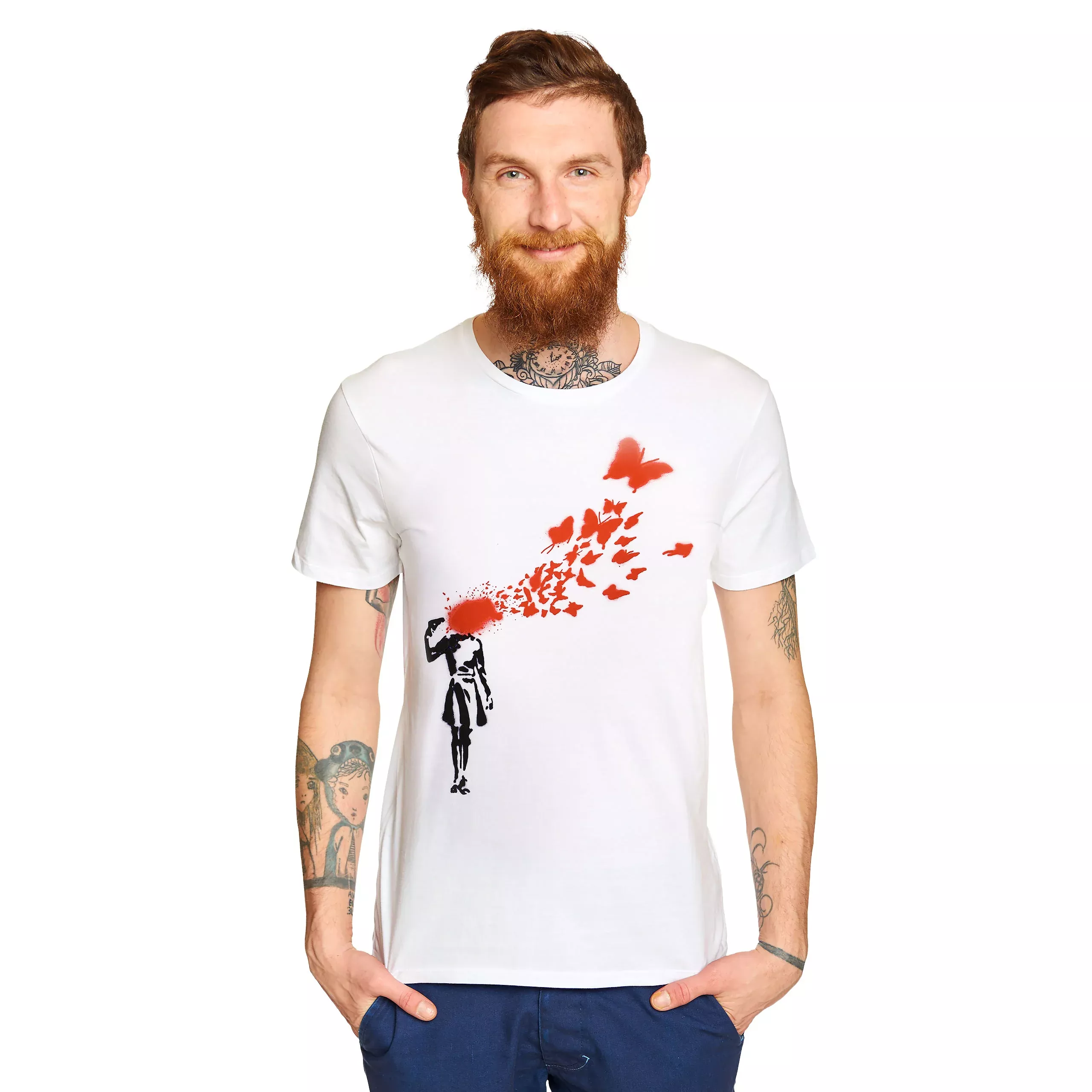 Banksy - Girl and Butterflies T-Shirt White