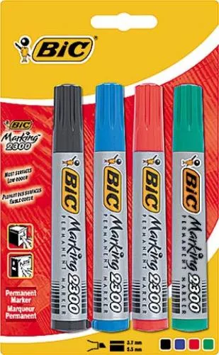 BIC 2300 Ecolutions - Pennarello indelebile con punta a scalpello, confezione da 4 pezzi, contenuto della confezione: 4 astucci