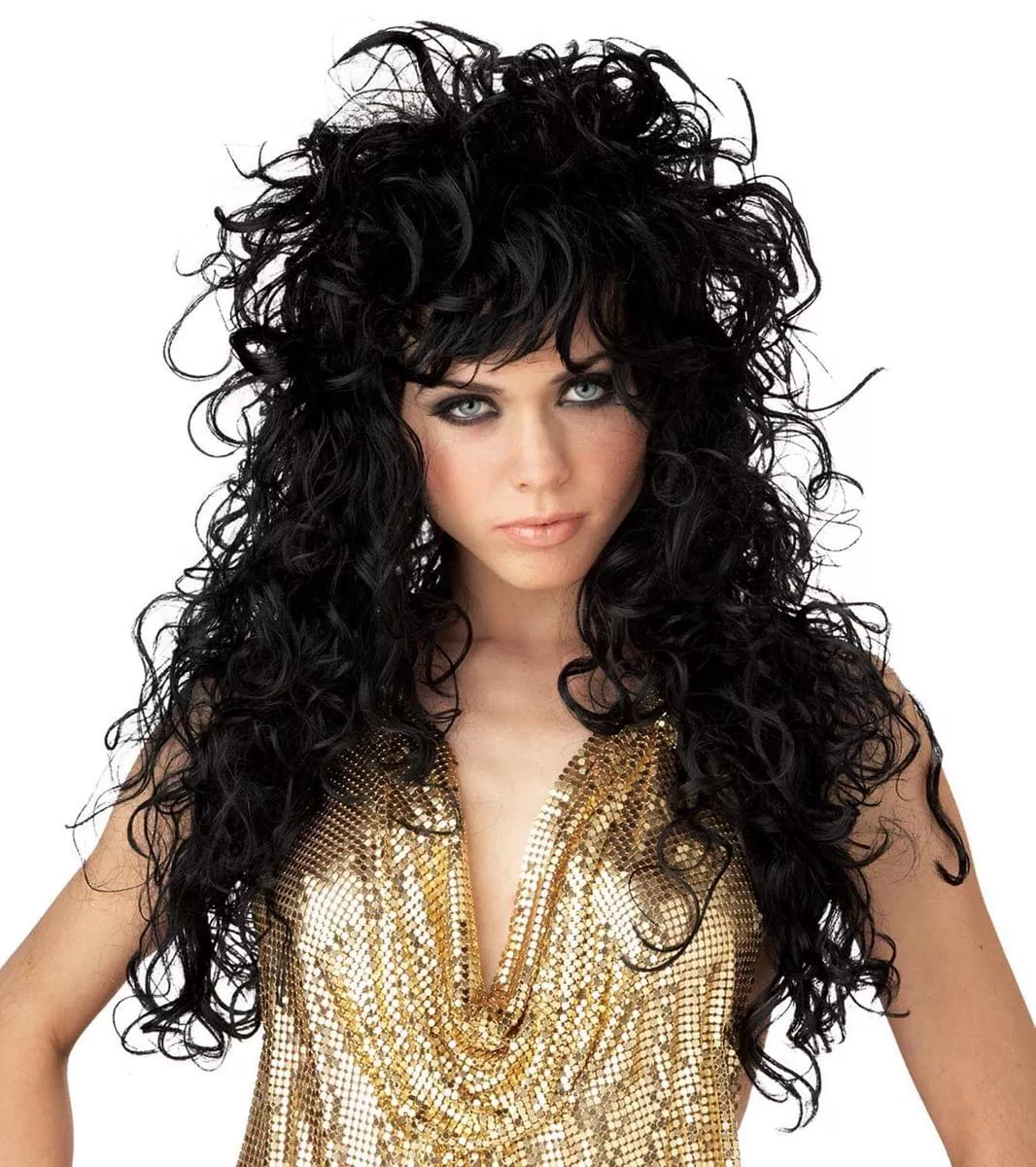 Black Long Curly Seduction Costume Wig Adult
