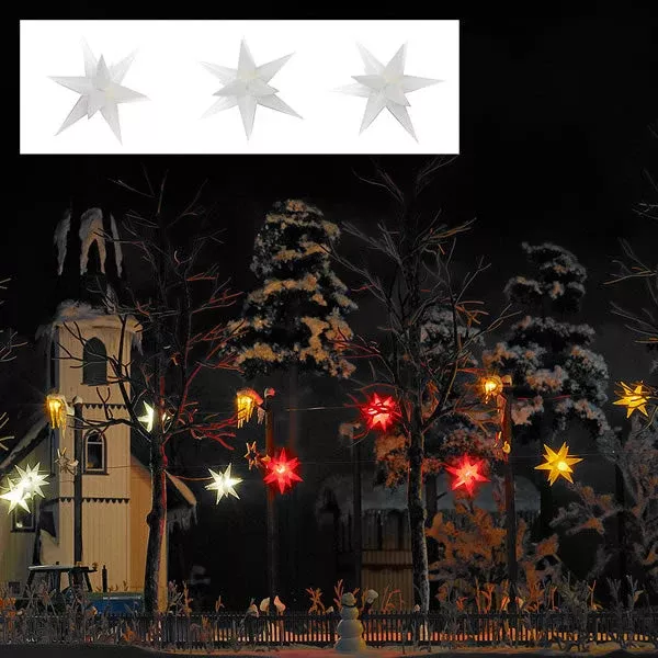 Busch 5414 HO Scale Illuminated Star -- White pkg(3)