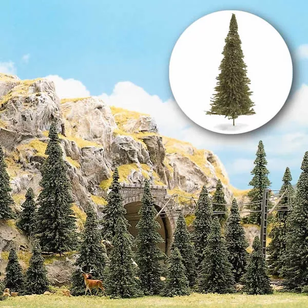 Busch 6472 A Scale Pine Trees -- (60 Trees, Various Sizes)
