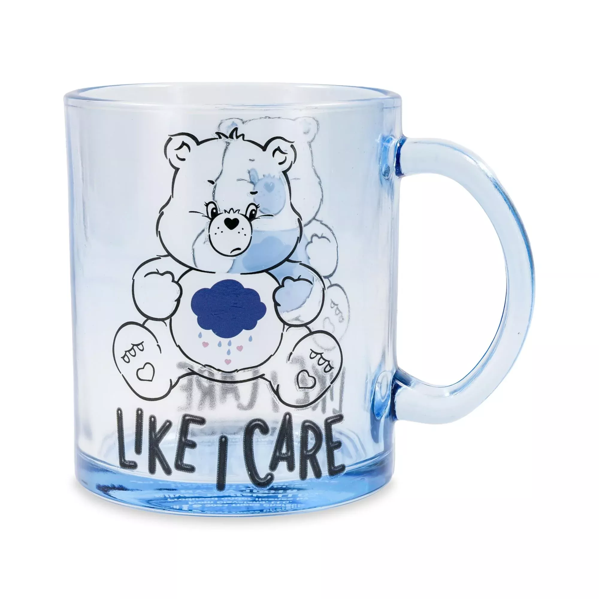 Care Bears Grumpy Bear "Like I Care" Glass Coffee Mug | Holds 18 Ounces