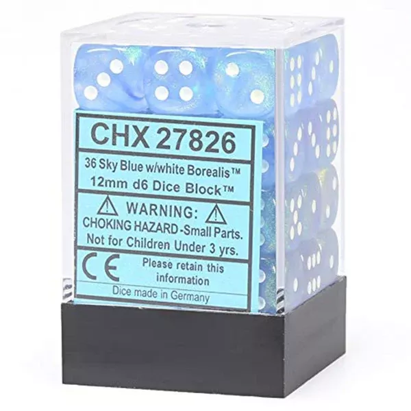 Chessex 12mm D6 Set Dice 36 Count Sky Blue White CHX 27826