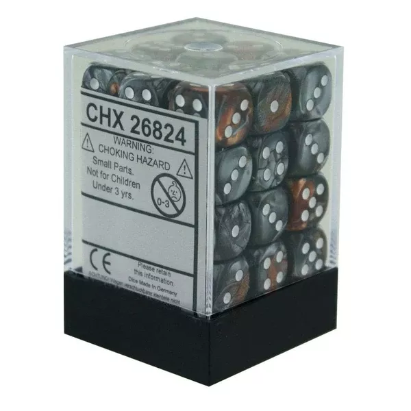 Chessex Gemini Copper Steel White 12mm D6 Set Dice 36 Count 26824