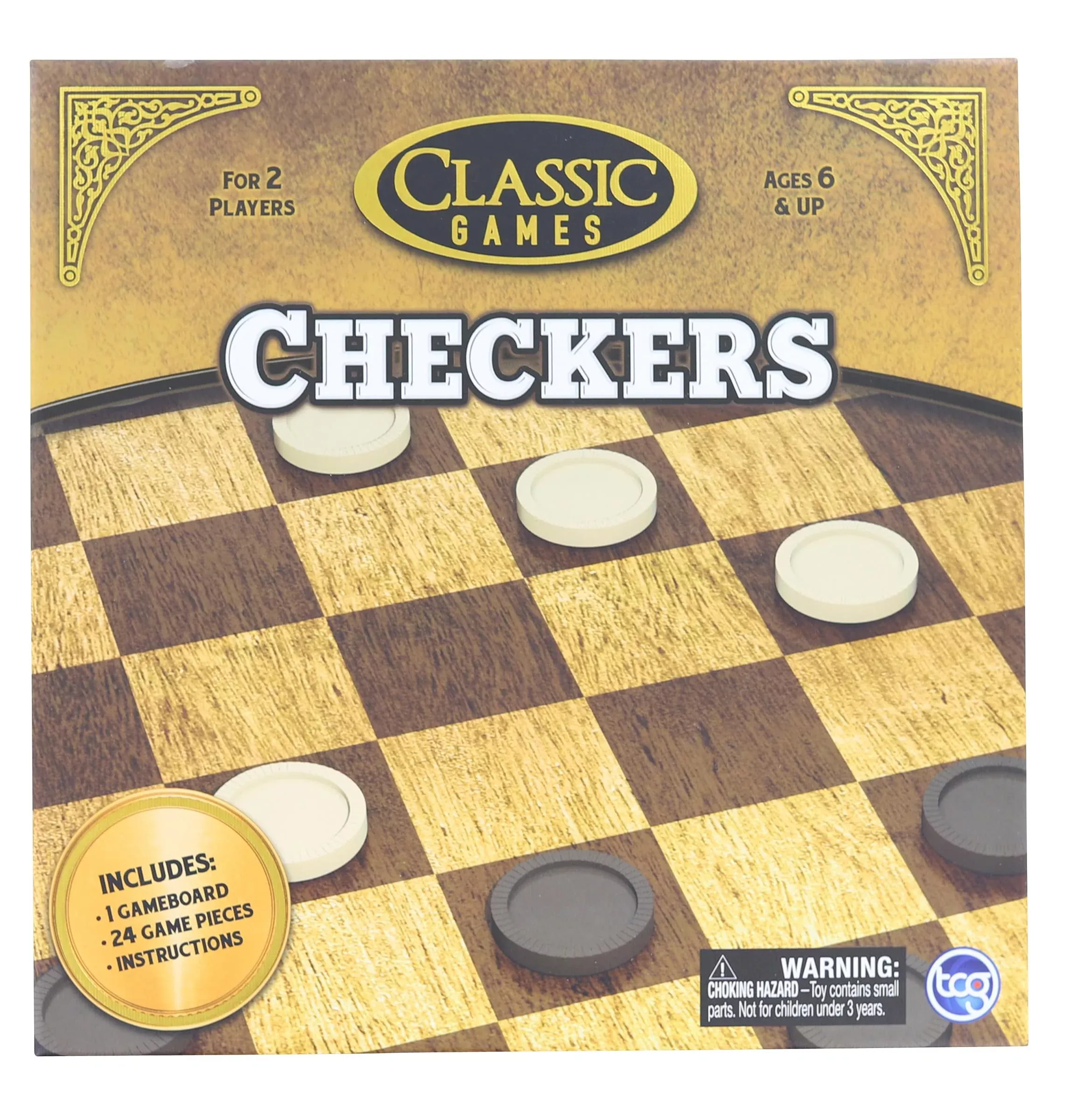 Classic Games Wood Checkers Set | Board & 25 Game Pieces