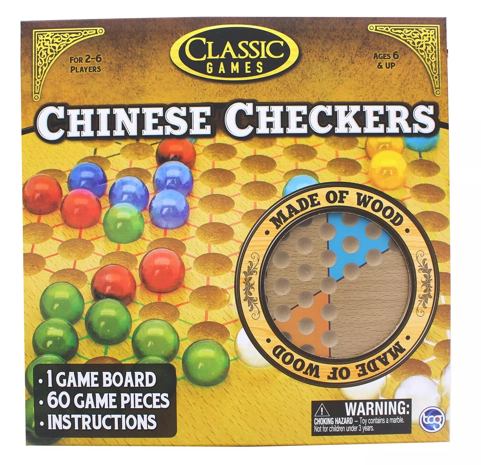 Classic Games Wood Chinese Checkers Set | Board & 60 Game Pieces