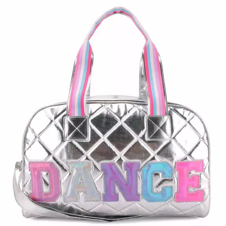 “Dance” Quilted Metallic Silver Medium Duffle Bag