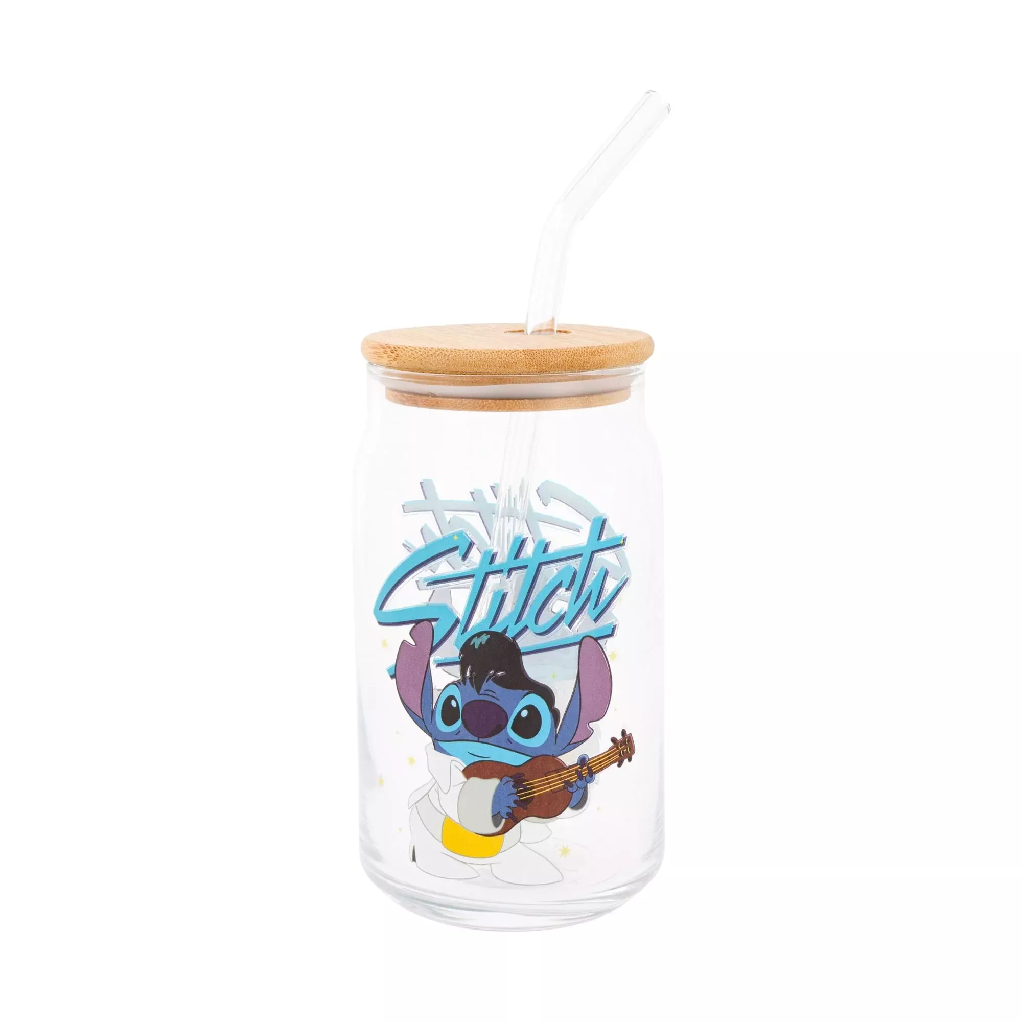 Disney Lilo & Stitch Elvis Stitch 16-Ounce Glass Tumbler With Lid and Straw