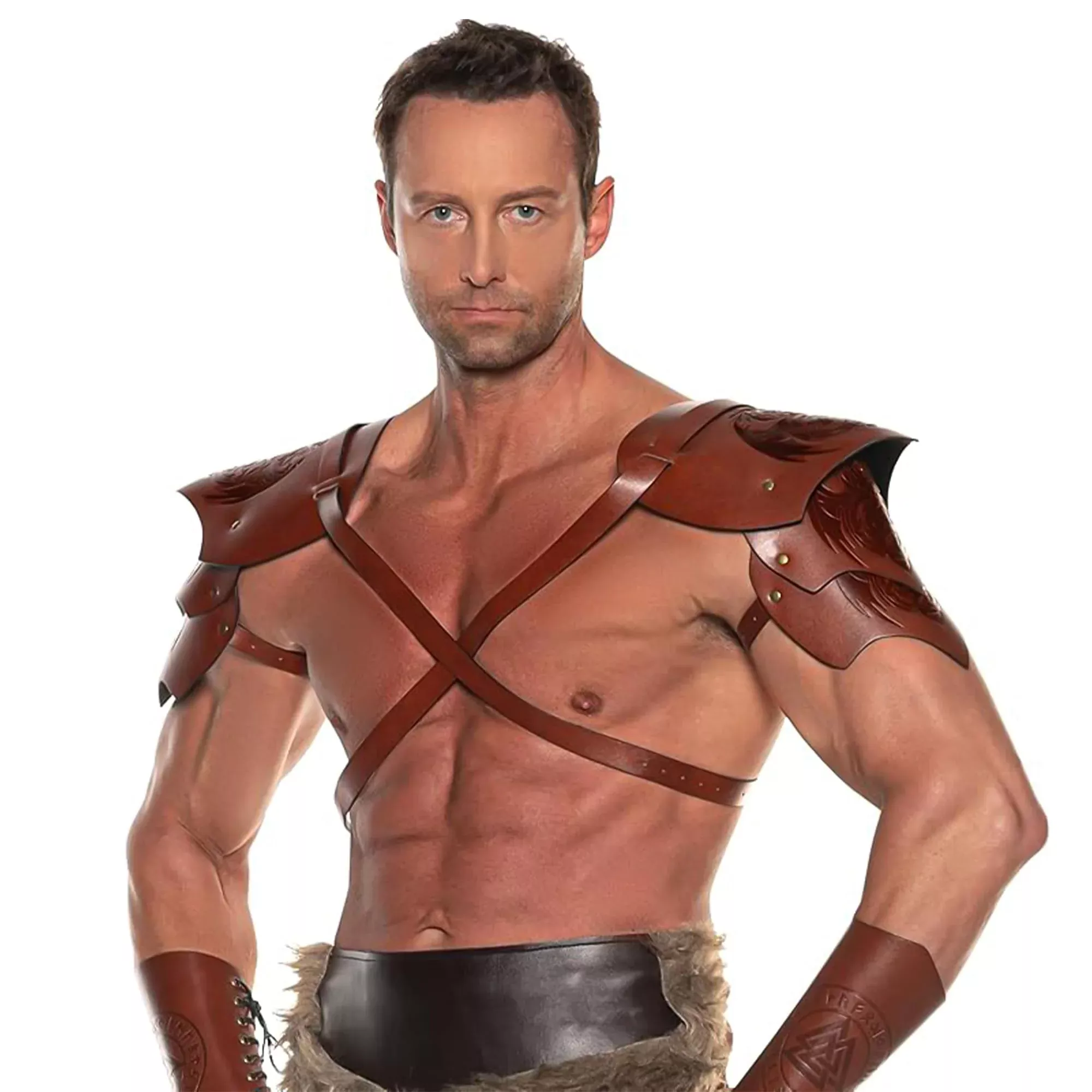 Dragon Warrior Faux Leather Shoulder Pauldrons Adult Costume Accessory | Brown