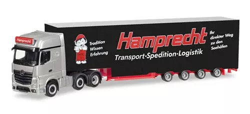 Herpa 308250 HO Scale Mercedes-Benz Actros Gigaspace Tractor, Van Trailer - Assembled -- Hamprecht (black, red, white, German Lettering)