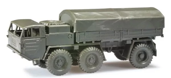 Herpa 744799 HO Scale Faun Z 912 6X6 Low-Side Truck w/Canvas Cover - Assembled -- Green