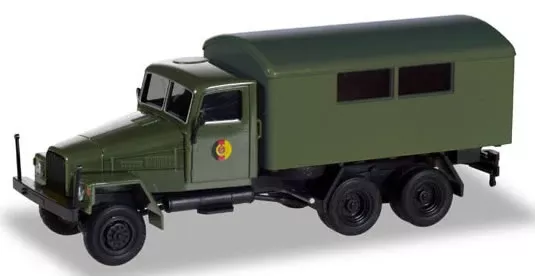 Herpa 746274 HO Scale IFA G5 Box Truck - Assembled -- NVA (green, yellow, red, German Lettering)