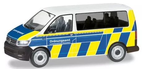 Herpa 94764 HO Scale Volkswagen T6 Passenger Van - Assembled -- Police (silver, blue, yellow, German Lettering)