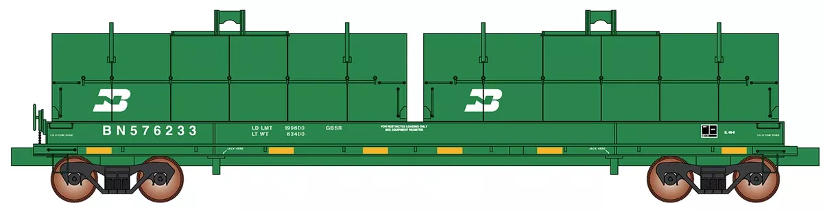 HO Evans 100-Ton Coil Car - Ready to Run -- BNSF Railway (Ex-SLSF, Cascade Green, BN Logo)