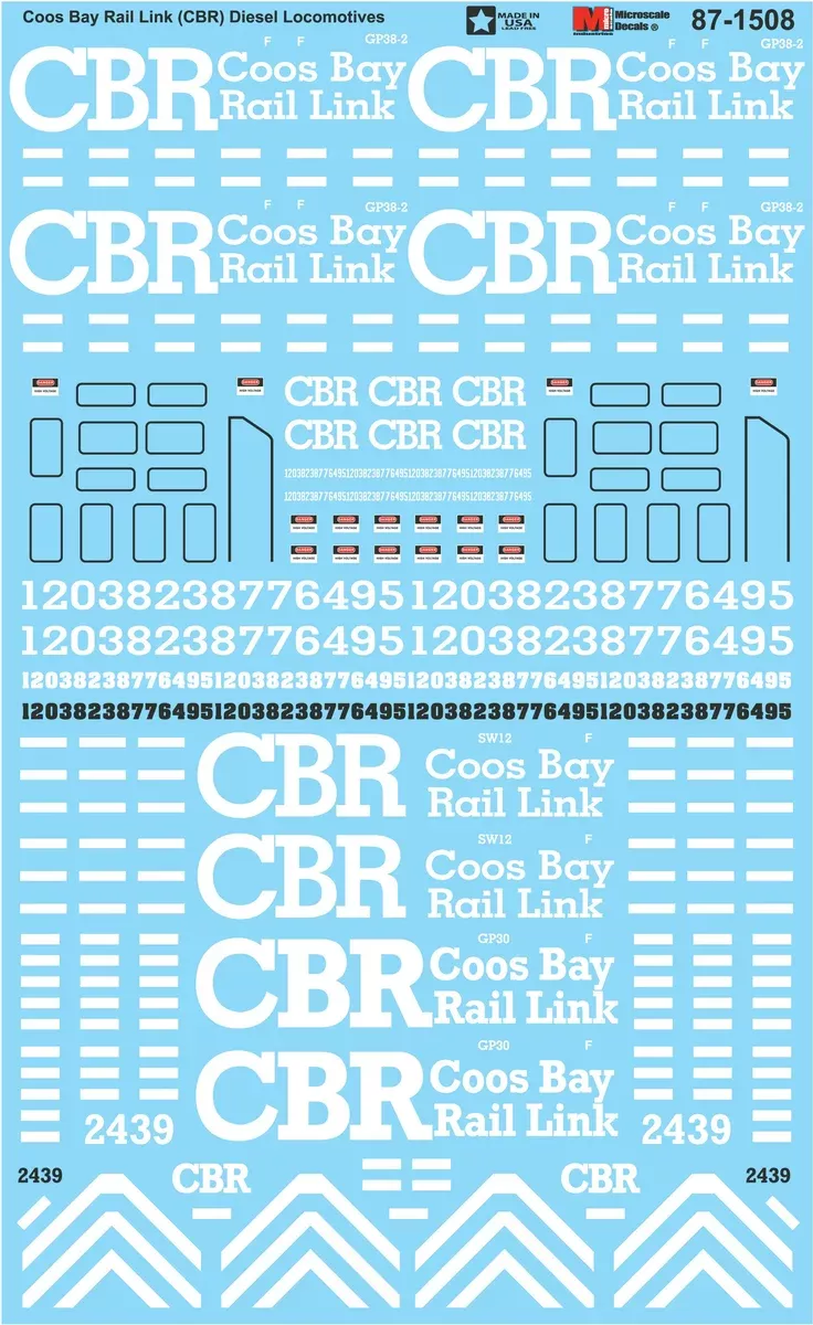HO Scale Decals - Coos Bay Rail Link (CBR) Diesel Locomotives