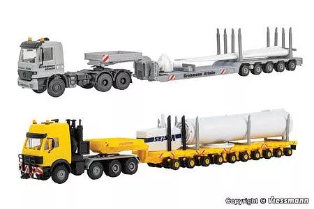 Kibri 13520 HO Scale Mercedes-Benz Actros and SK Tractors, Wind Generator Turbine Transport - Kit -- Includes 2 Tractors, 2 Turbine Trailers, Nacelle and Blade Loads