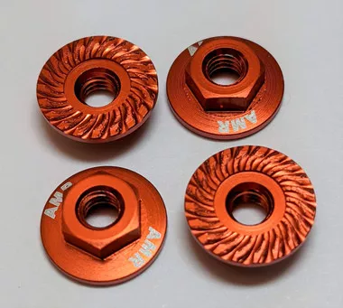 Kyosho AMR-025OR M4 Aluminum Serrated Flange 4mm Wheel Nuts Orange (4)
