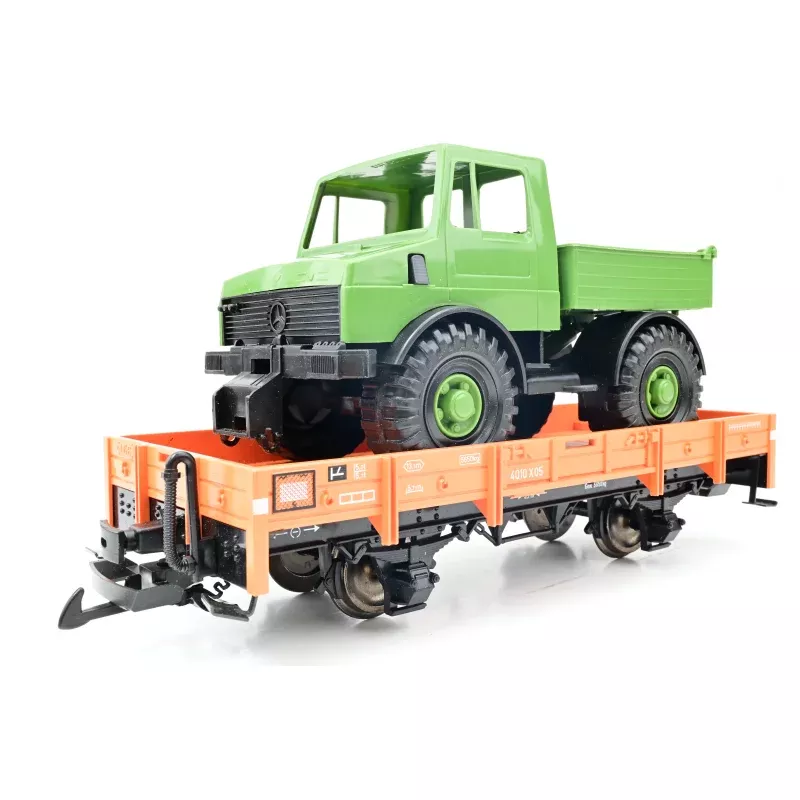 LGB G Gauge Low Sided Open Wagon No.4010 with UniMog - Unboxed