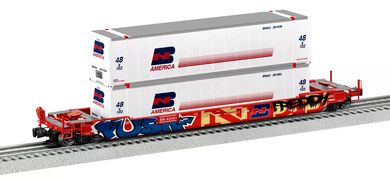 Lionel 2226572 O Scale Husky Stack Well Car with Graffiti Burlington Northern BN 63361