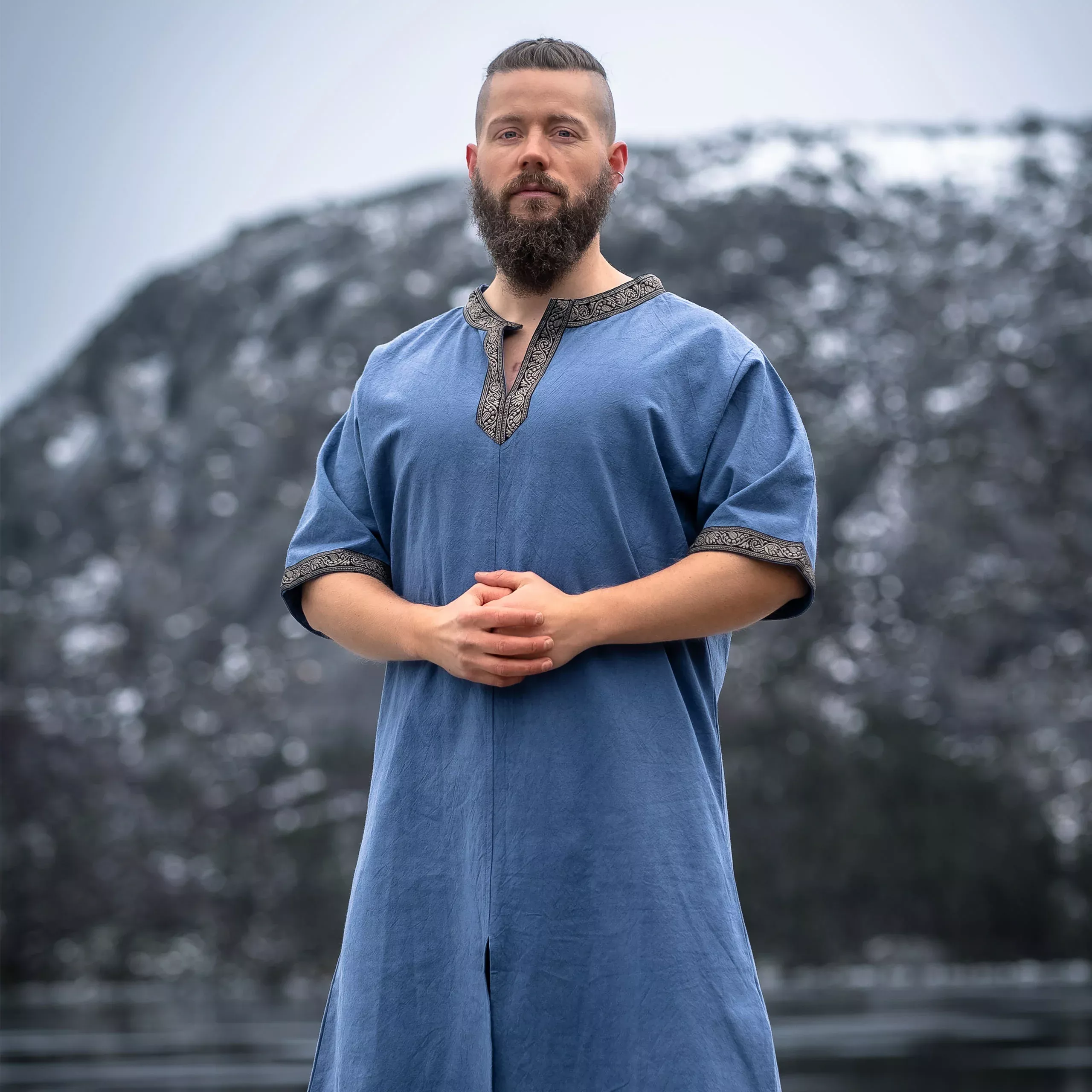 Medieval Tunic Short Sleeve with Border Blue