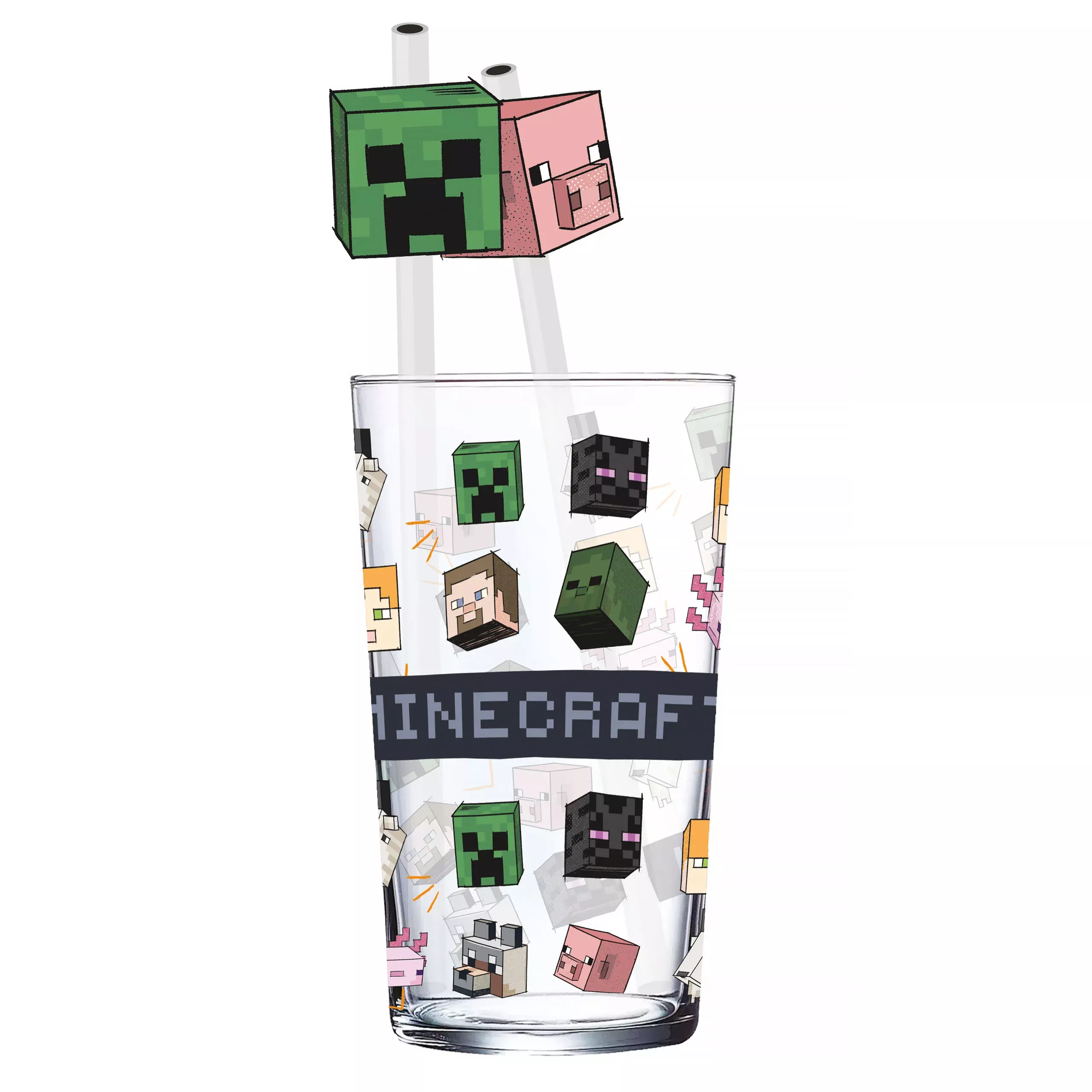 Minecraft - Characters Glass with 2 Straws