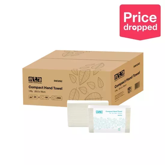 MTA Paper Hand Towels – 29.5×19 cm, 1Ply, 90 Sheets per Pack, Pack of 24