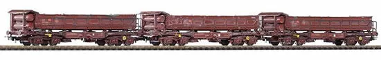 Piko 58344 HO Scale 1/87 3-Car Set Dump Gondolas Fakks127 DB V; Brown, Weathered