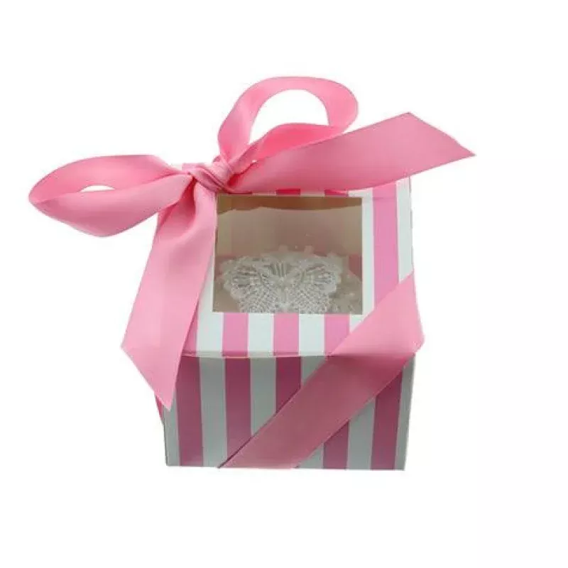 PINK & WHITE STRIPE Cupcake Box with PVC Window (Single)