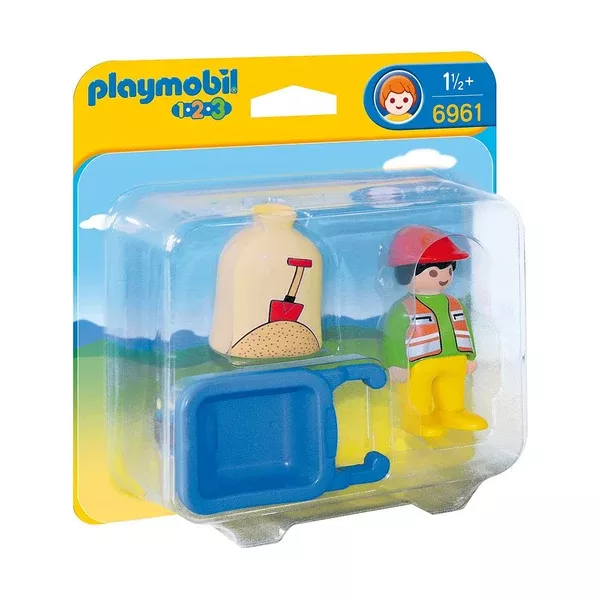 Playmobil 1-2-3 Worker With Wheelbarrow Building Set 6961