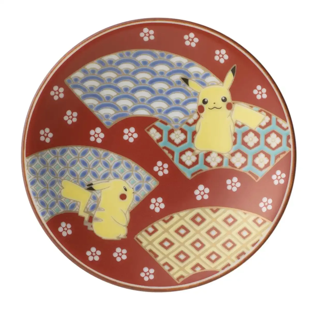 Pokemon Center Kutani Ware Small Dish Pikachu Brocade Folding Fan Komon Pattern