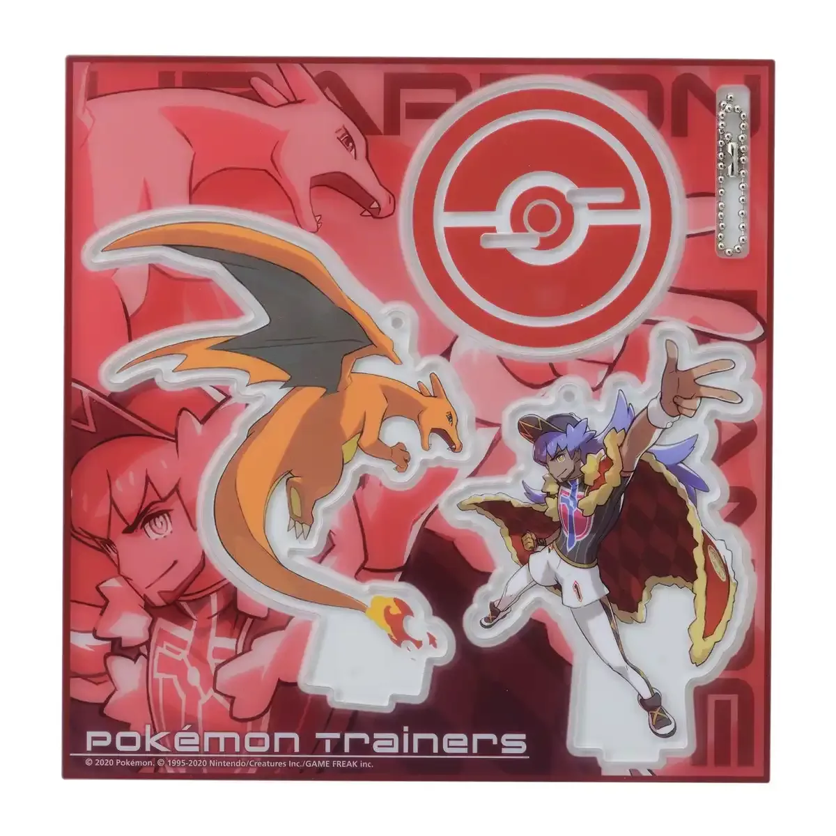 POKEMON CENTER ORIGINAL - Acrylic Stand Keychain Pokemon Trainers Leon & Charizard