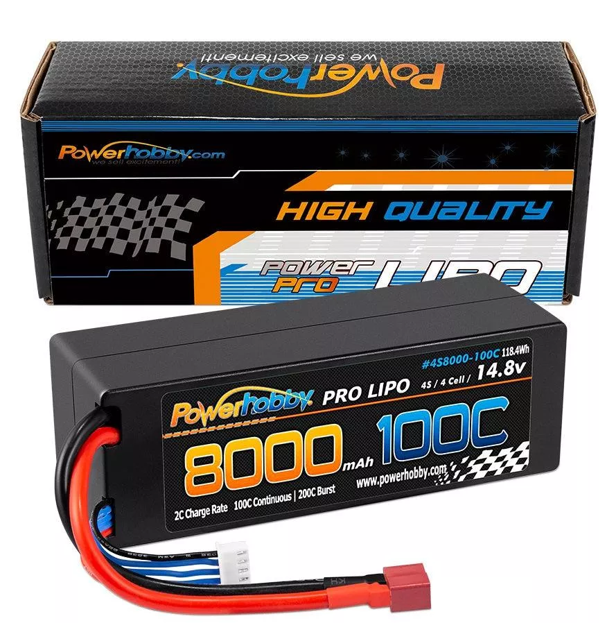 Powerhobby 4s 14.8V 8000MAH 100C Lipo Battery w DEANS Plug Hard Case