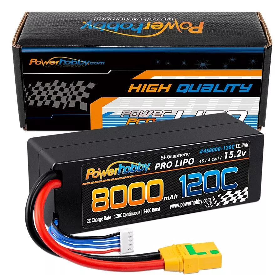 Powerhobby 4s 15.2V 8000MAH 120C HV + GRAPHENE Lipo Battery XT90 Plug Hard Case