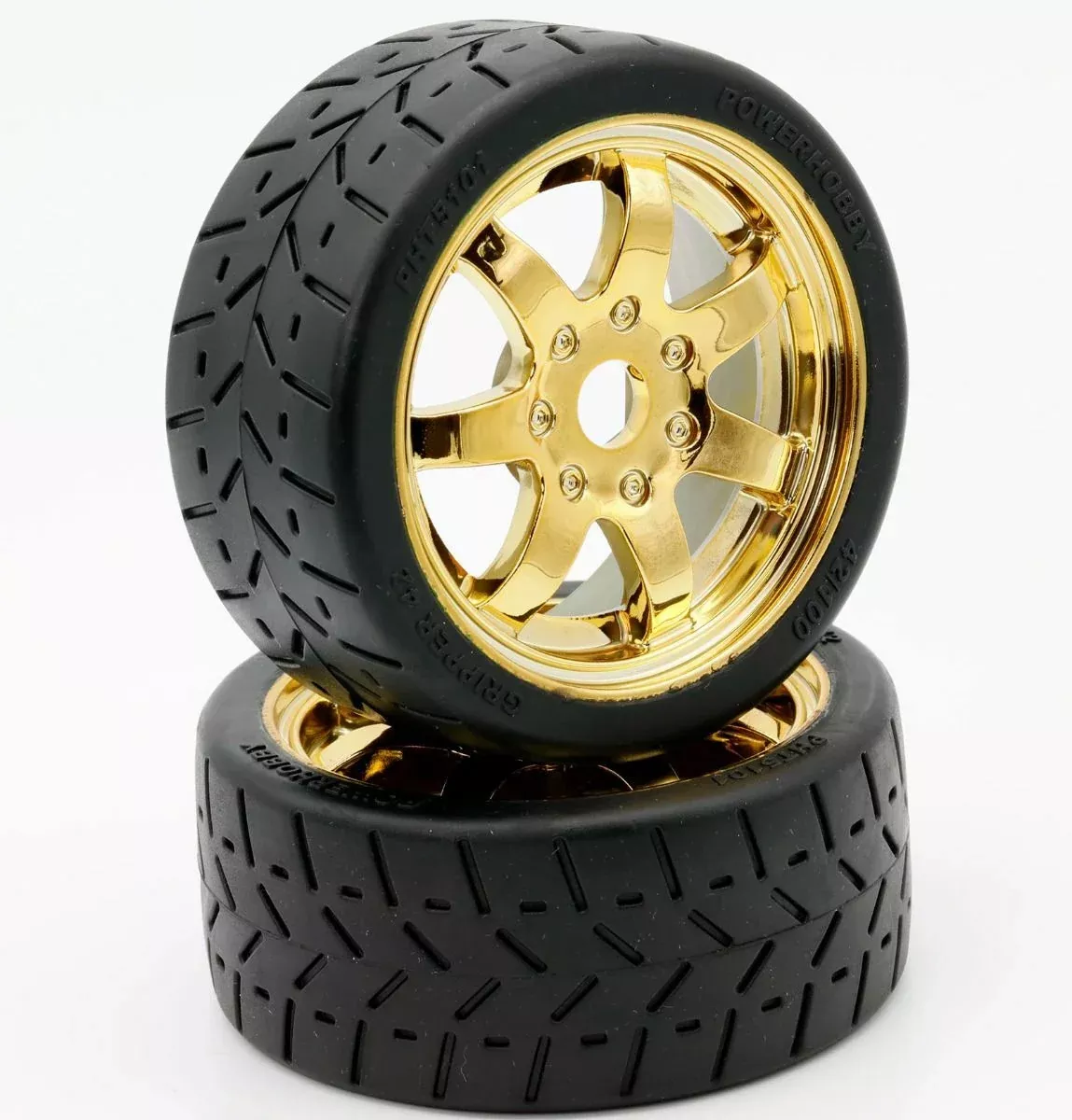 Powerhobby 5101 1/8 Gripper 42/100 Belted Tires on Gold 17mm Wheels