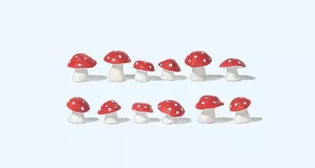 Preiser 45241 G Scale Toadstool Mushrooms -- Red-White Caps pkg(12)
