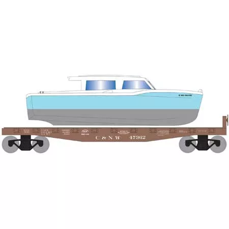Roundhouse 1029 HO Scale 40' Flatcar with Blue Boat C&NW 47362