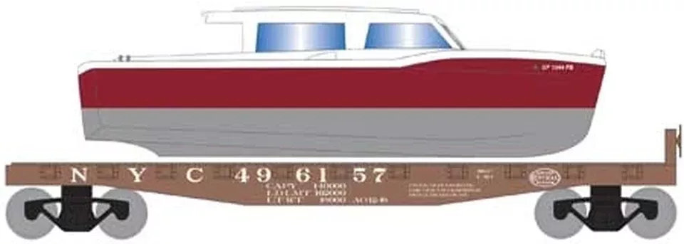 Roundhouse 1050 HO Scale 40' Flatcar with White Boat New York Central NYC 496000