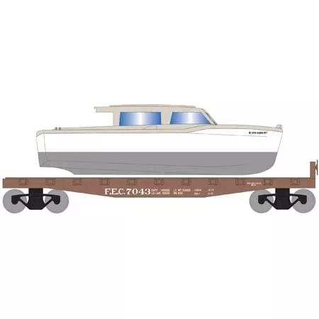 Roundhouse 1055 HO Scale 40' Flatcar with White Boat New FEC 7043