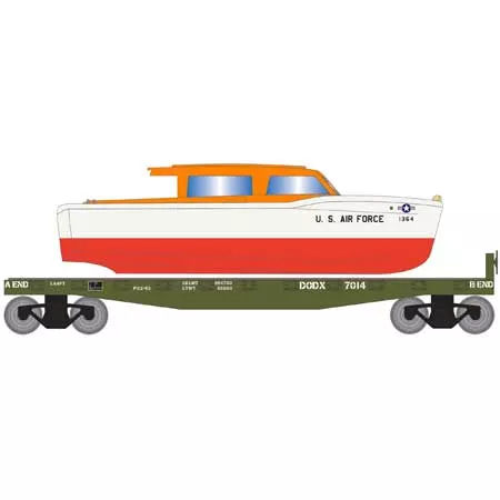 Roundhouse 2277 HO Scale 40' Flatcar with Air Force Rescue Boat DODX 7014