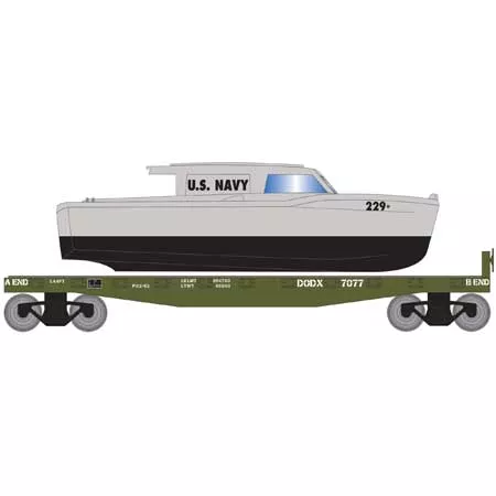 Roundhouse 2300 HO Scale 40' Flatcar with Navy Boat DODX 7077
