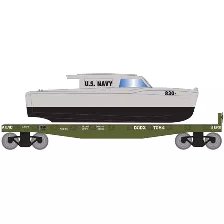 Roundhouse 2301 HO Scale 40' Flatcar with Navy Boat DODX 7084
