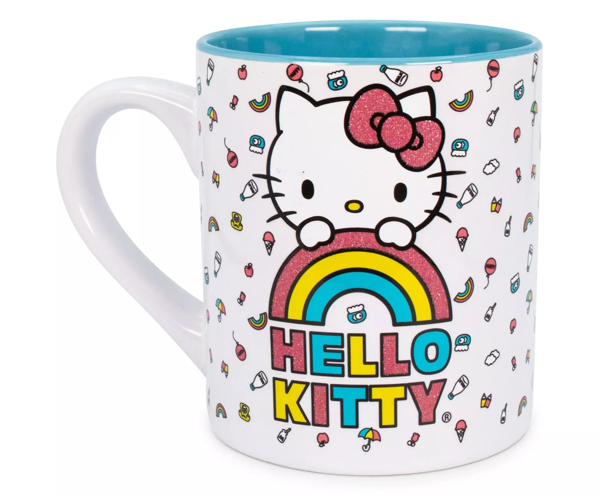Sanrio Hello Kitty Rainbow Glitter Ceramic Mug | Holds 14 Ounces