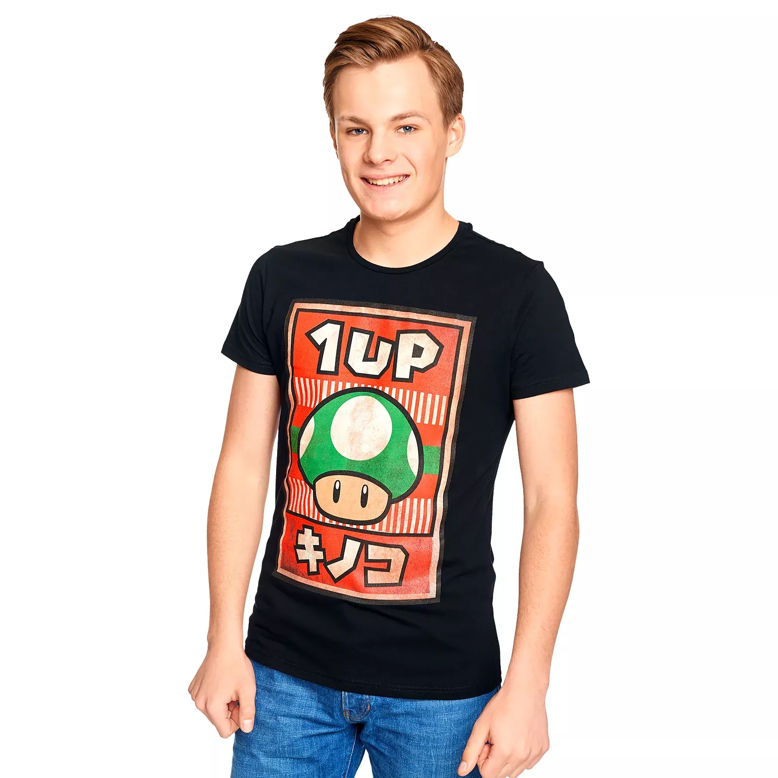 Super Mario - 1 UP Mushroom Propaganda Poster T-Shirt Black