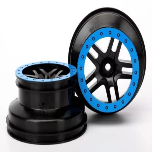 Traxxas 5886A 2.2/3.0 Split-Spoke SCT Front Wheels Black w/Blue (2)
