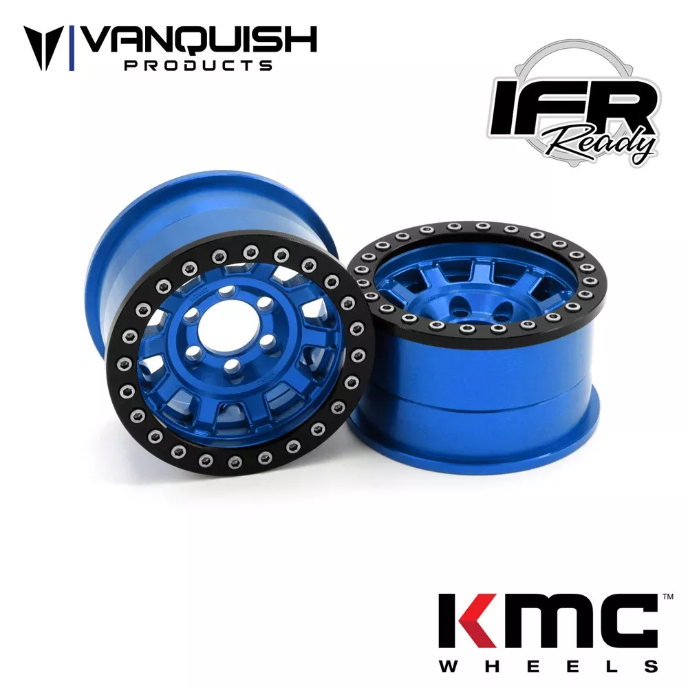 Vanquish Products VPS07784 Blue Anodized KMC KM236 Tank 1.9" Beadlock Crawler Wheels