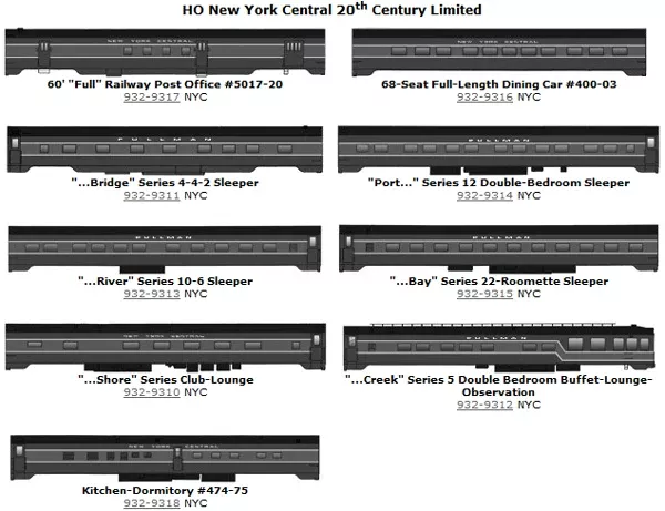 Walthers HO Scale New York Central 1948 20th Century Limited 9 Car Set